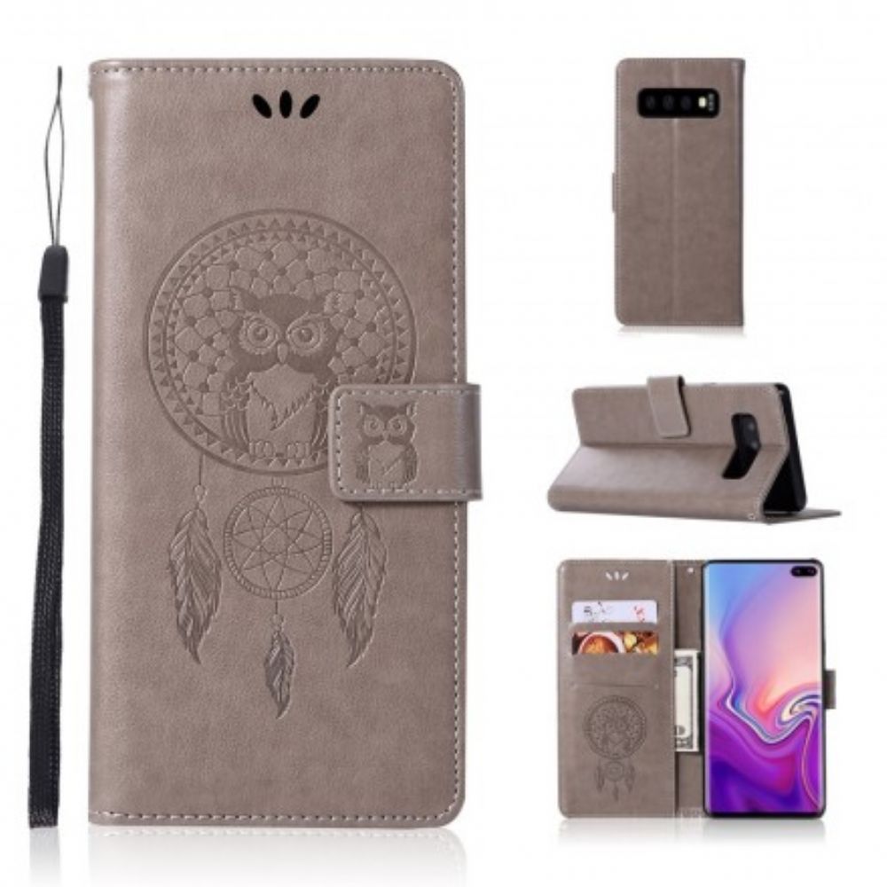 Folio-hoesje voor Samsung Galaxy S10 Plus Leer Effect Catch Dreams Owl