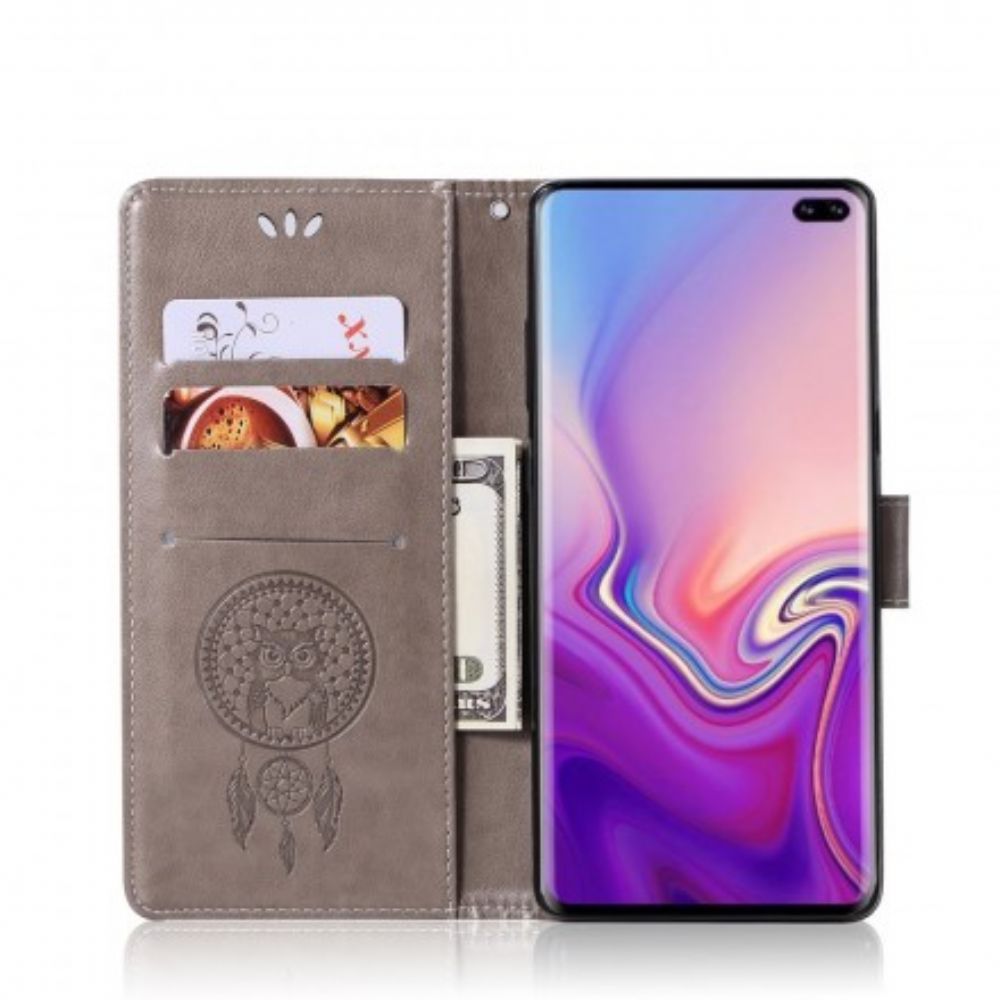 Folio-hoesje voor Samsung Galaxy S10 Plus Leer Effect Catch Dreams Owl