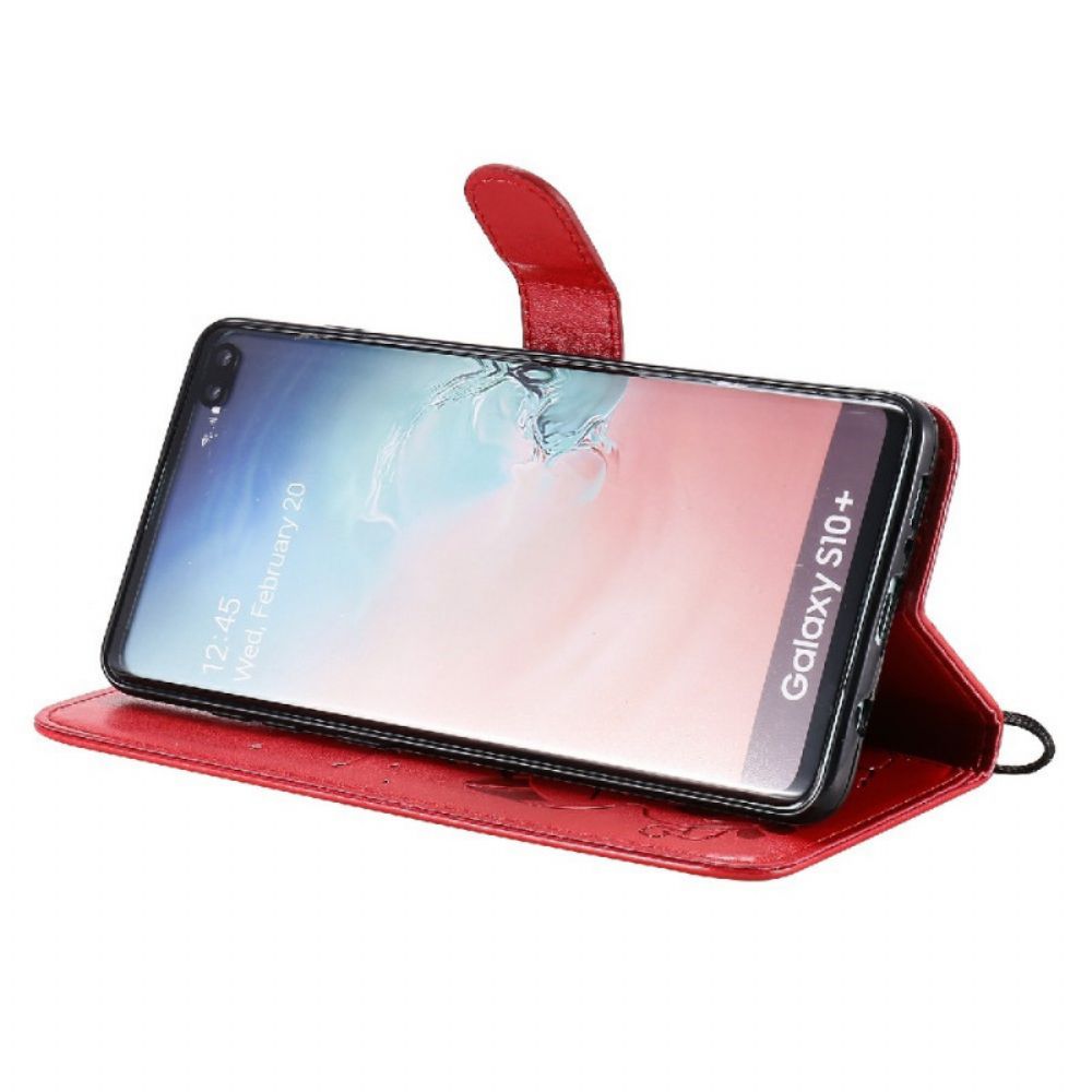 Folio-hoesje voor Samsung Galaxy S10 Plus Met Ketting Kat En Bij Met Riem