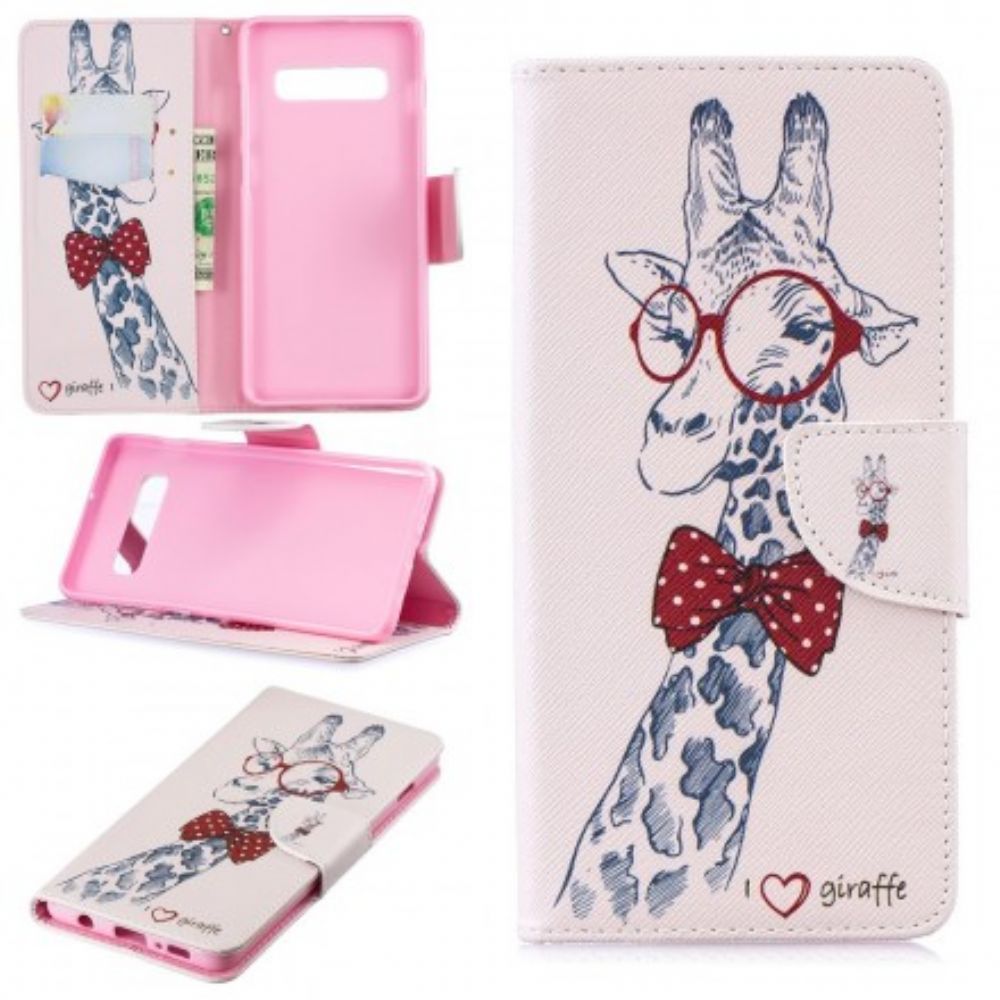 Folio-hoesje voor Samsung Galaxy S10 Plus Nerdy Giraf