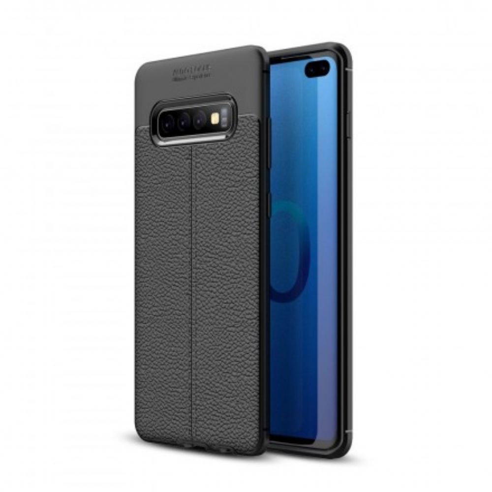 Hoesje voor Samsung Galaxy S10 Plus Dubbele Lijn Litchi Leder Effect