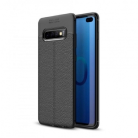 Hoesje voor Samsung Galaxy S10 Plus Dubbele Lijn Litchi Leder Effect