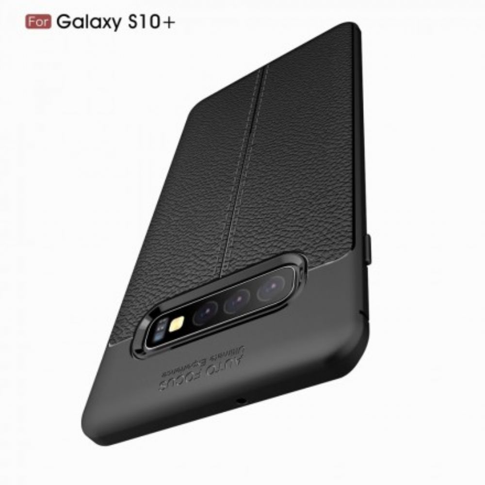 Hoesje voor Samsung Galaxy S10 Plus Dubbele Lijn Litchi Leder Effect