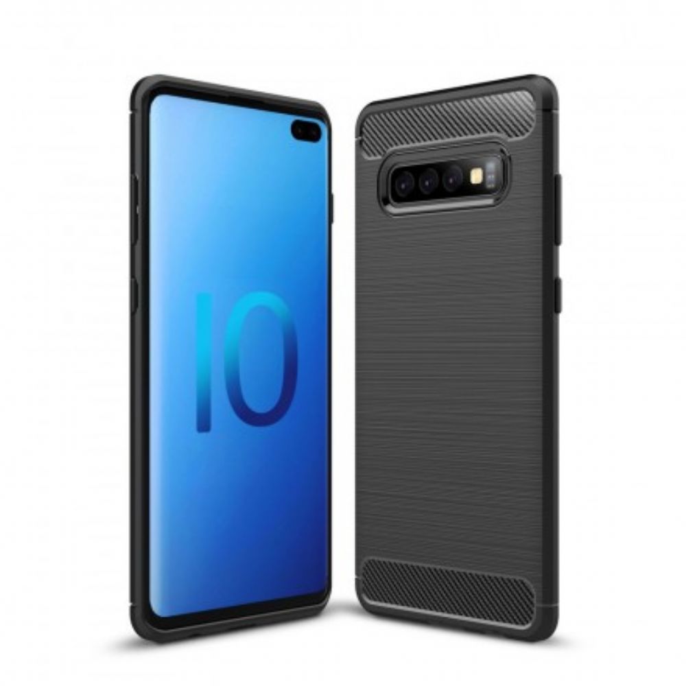 Hoesje voor Samsung Galaxy S10 Plus Geborstelde Koolstofvezel