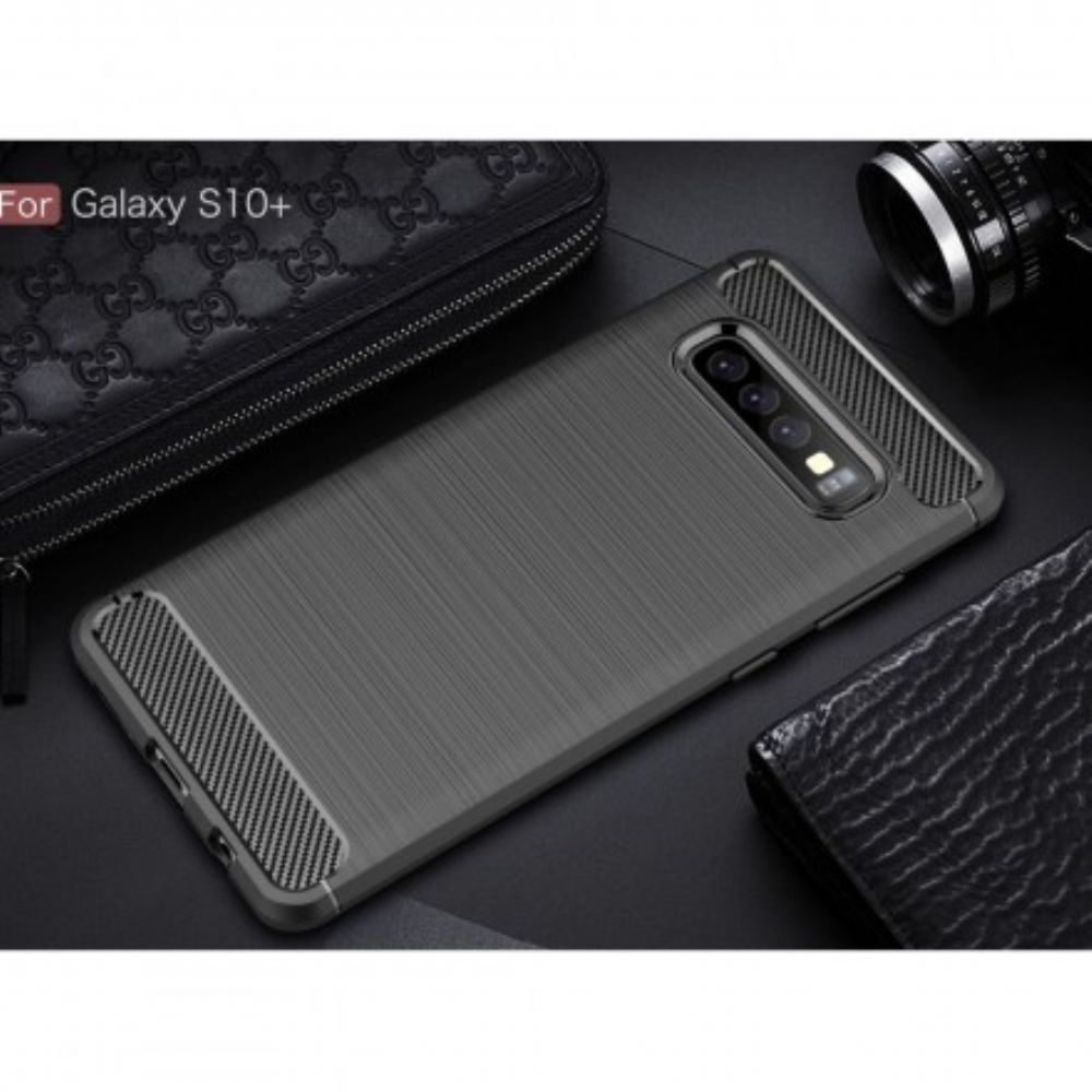 Hoesje voor Samsung Galaxy S10 Plus Geborstelde Koolstofvezel