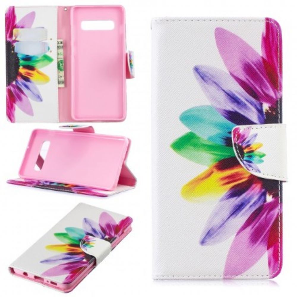 Leren Hoesje voor Samsung Galaxy S10 Plus Aquarel Bloem