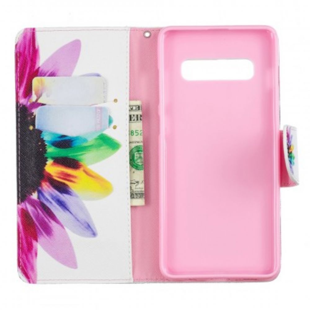 Leren Hoesje voor Samsung Galaxy S10 Plus Aquarel Bloem