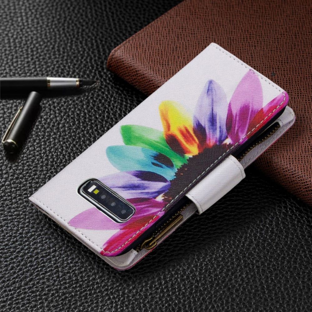 Leren Hoesje voor Samsung Galaxy S10 Plus Bloemzak Met Rits