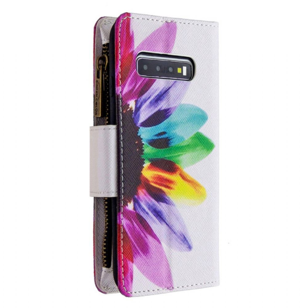 Leren Hoesje voor Samsung Galaxy S10 Plus Bloemzak Met Rits