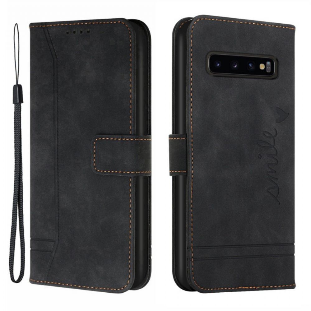 Leren Hoesje voor Samsung Galaxy S10 Plus Glimlach Met Lanyard