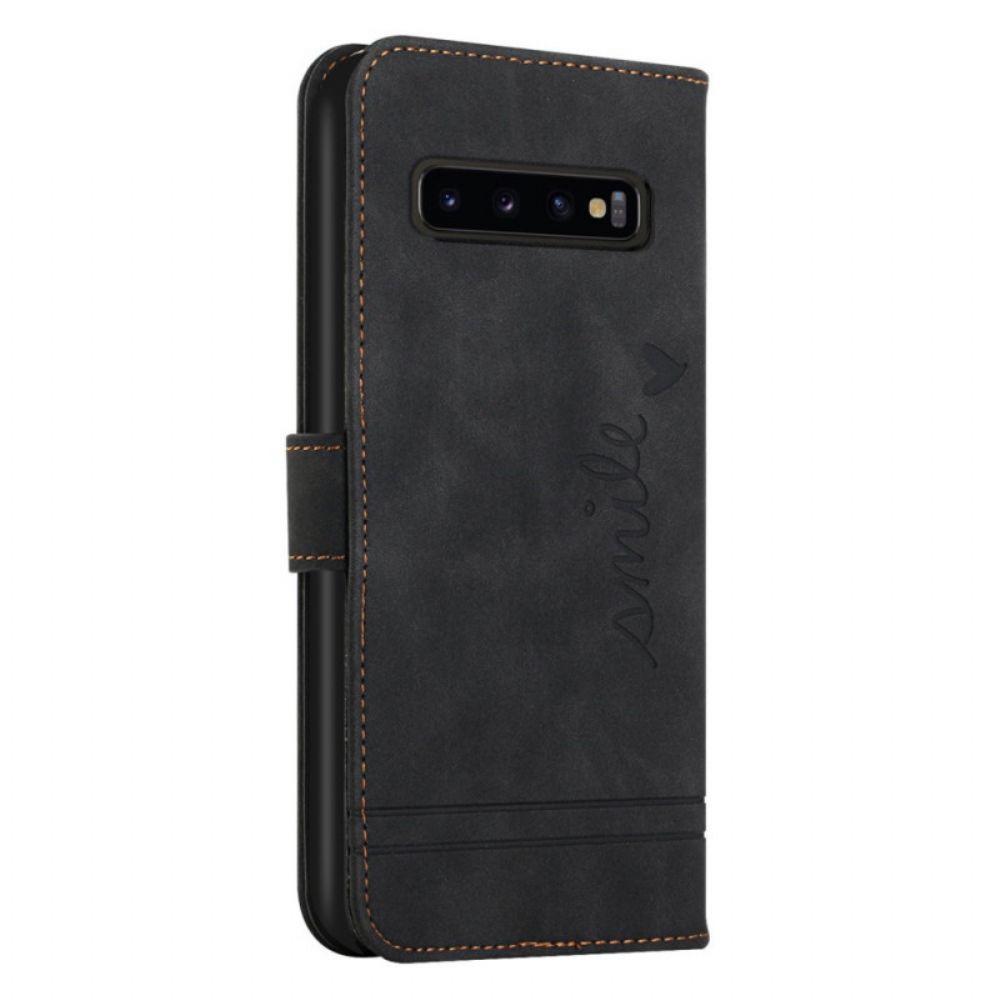 Leren Hoesje voor Samsung Galaxy S10 Plus Glimlach Met Lanyard