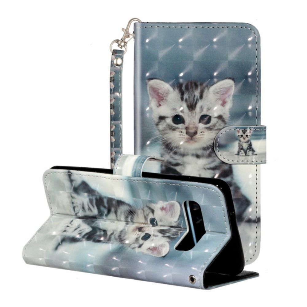 Leren Hoesje voor Samsung Galaxy S10 Plus Met Ketting Lichtvlekken Riem Kitten