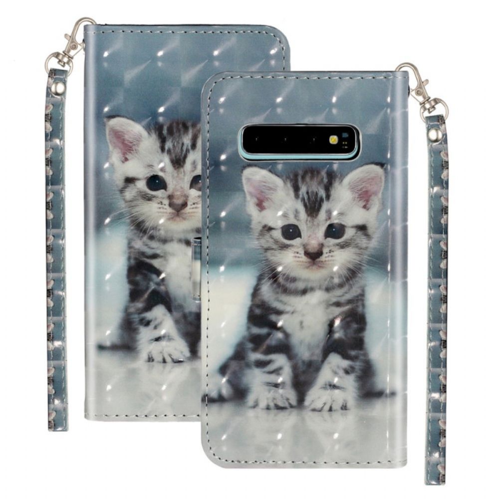 Leren Hoesje voor Samsung Galaxy S10 Plus Met Ketting Lichtvlekken Riem Kitten