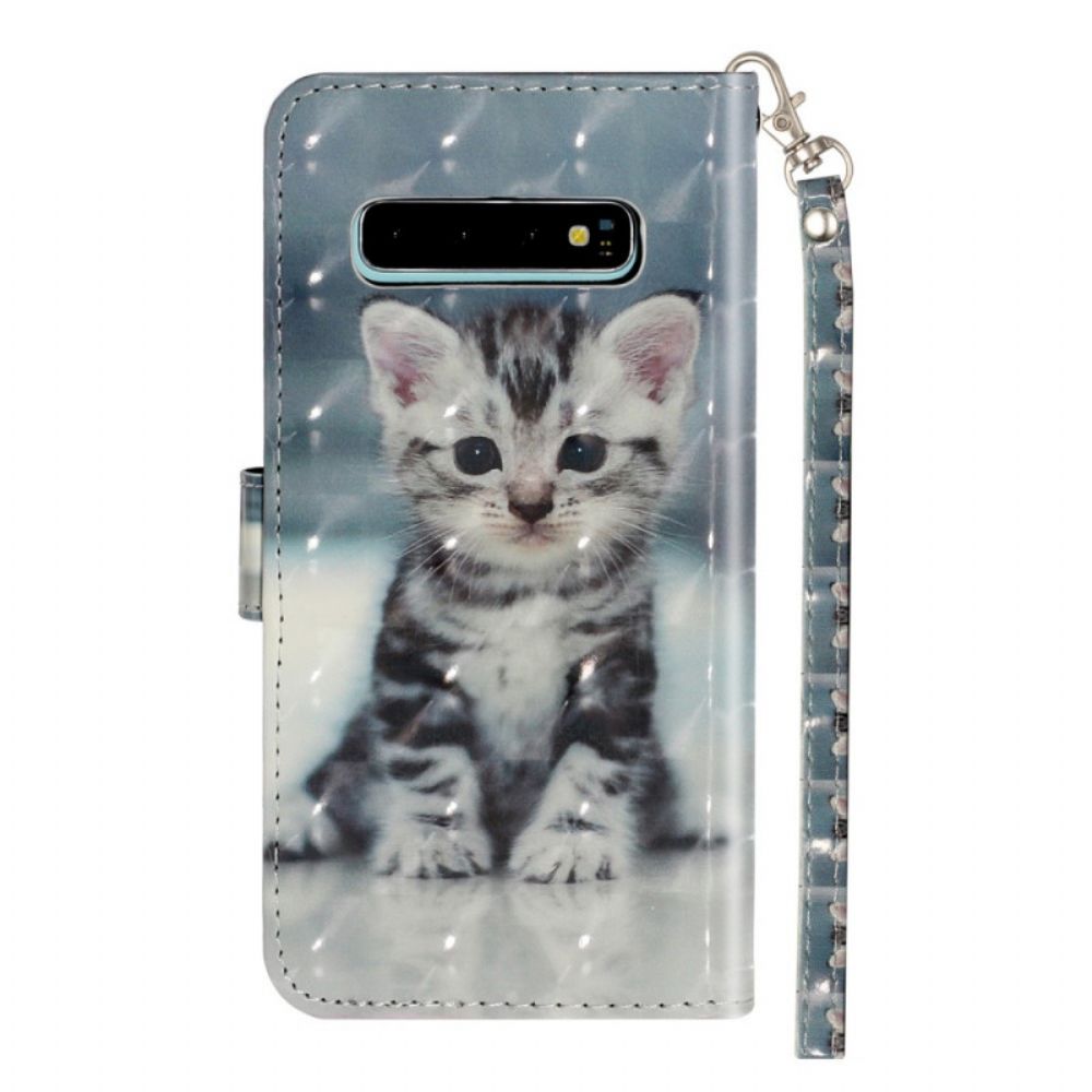 Leren Hoesje voor Samsung Galaxy S10 Plus Met Ketting Lichtvlekken Riem Kitten