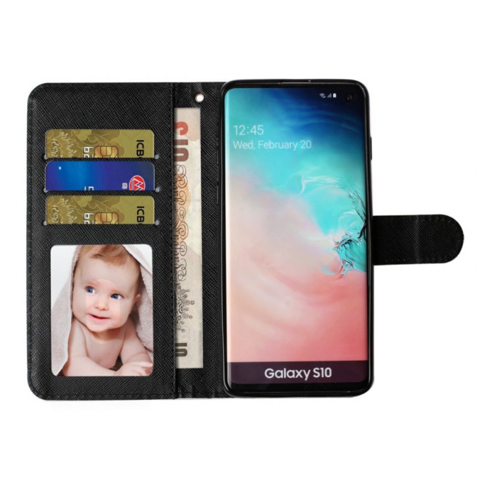 Leren Hoesje voor Samsung Galaxy S10 Plus Met Ketting Lichtvlekken Riem Kitten