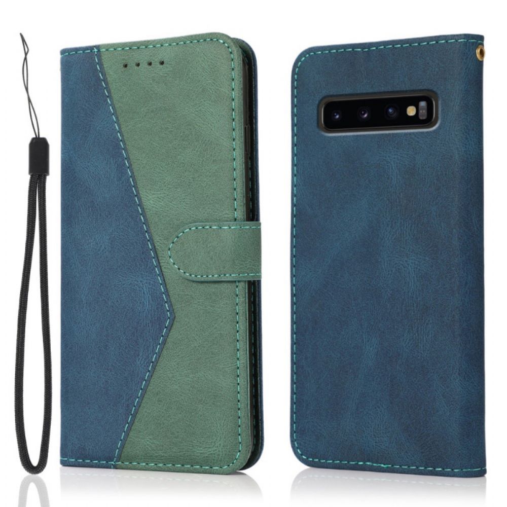 Leren Hoesje voor Samsung Galaxy S10 Plus Tweekleurige Kunstleer Driehoek