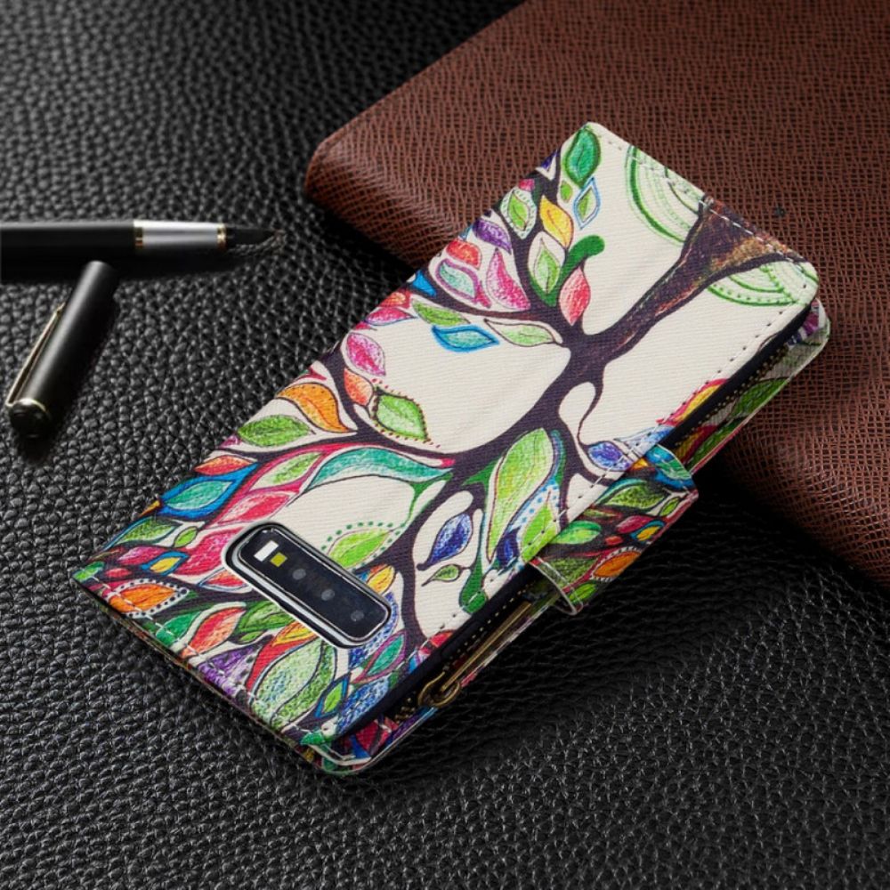 Leren Hoesje voor Samsung Galaxy S10 Plus Zak Met Ritssluiting Met Boom