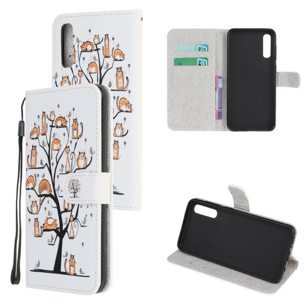 Flip Case voor Huawei P Smart S Met Ketting Funky Katten Met Riem