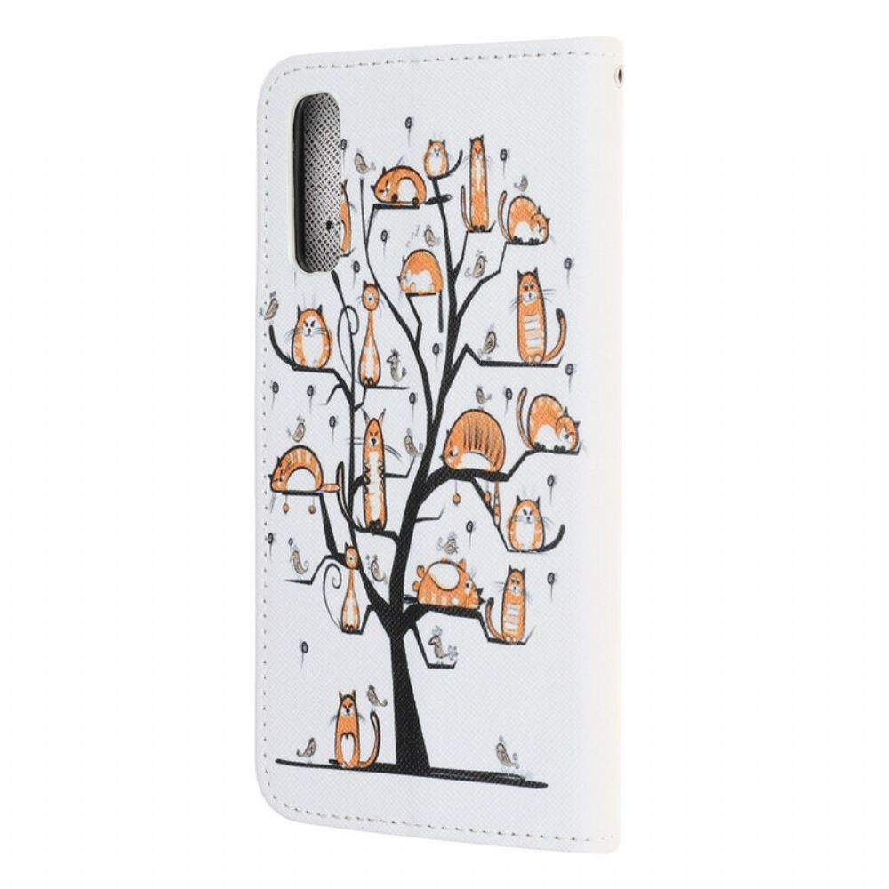 Flip Case voor Huawei P Smart S Met Ketting Funky Katten Met Riem