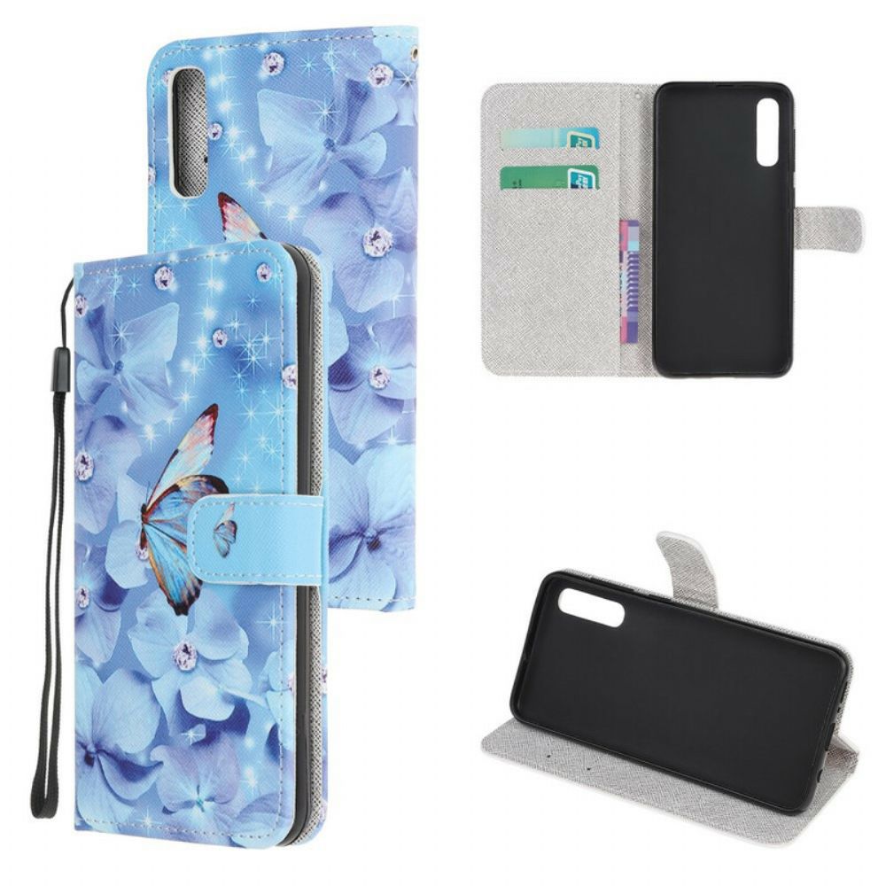 Folio-hoesje voor Huawei P Smart S Met Ketting Vlinders Met Diamanten Band