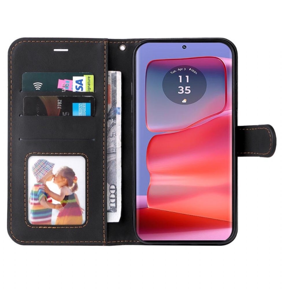 Flip Case Leren Motorola Edge 50 Pro Driekleur Met Riem