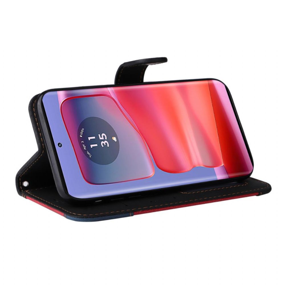 Flip Case Leren Motorola Edge 50 Pro Driekleur Met Riem