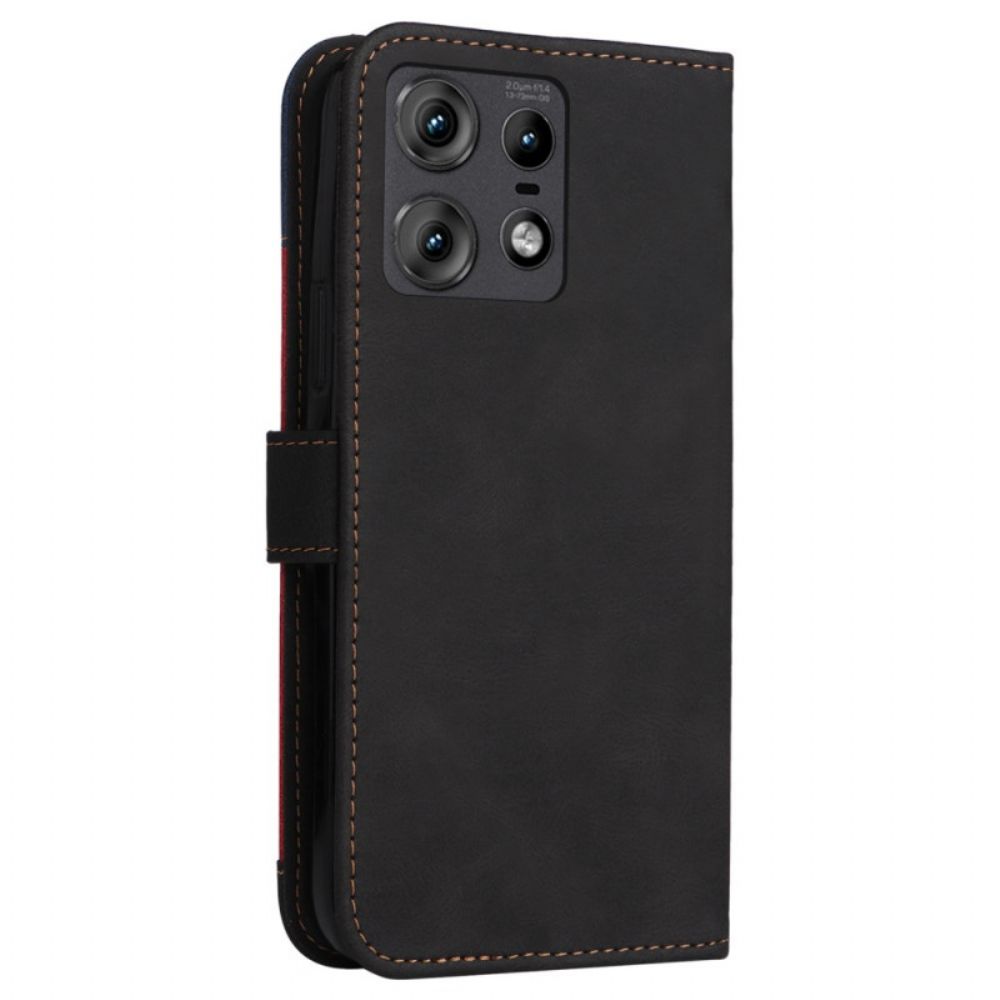 Flip Case Leren Motorola Edge 50 Pro Driekleur Met Riem