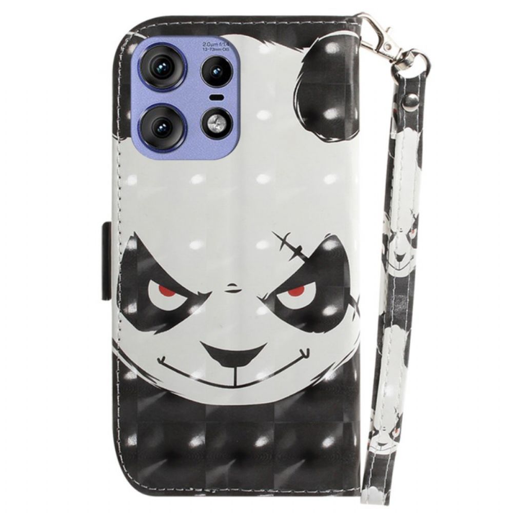 Folio-hoesje Motorola Edge 50 Pro Telefoonhoesje Boze Panda Met Riem