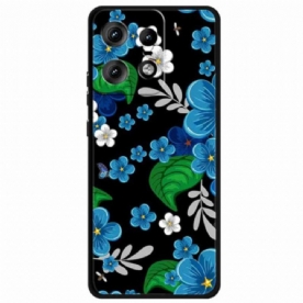 Hoesje Motorola Edge 50 Pro Blauwe Bloemen Bescherming Hoesje