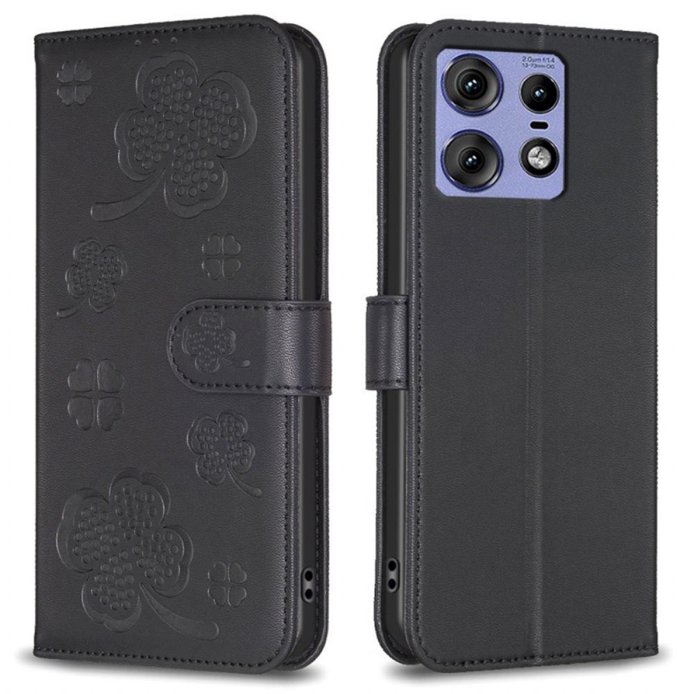 Leren Hoesje Motorola Edge 50 Pro Klaverspatroon Bescherming Hoesje