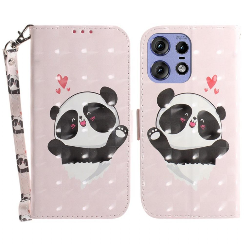 Leren Hoesje Motorola Edge 50 Pro Panda Love Met Riempje Bescherming Hoesje