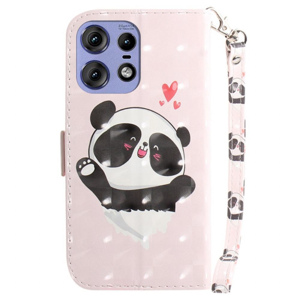 Leren Hoesje Motorola Edge 50 Pro Panda Love Met Riempje Bescherming Hoesje