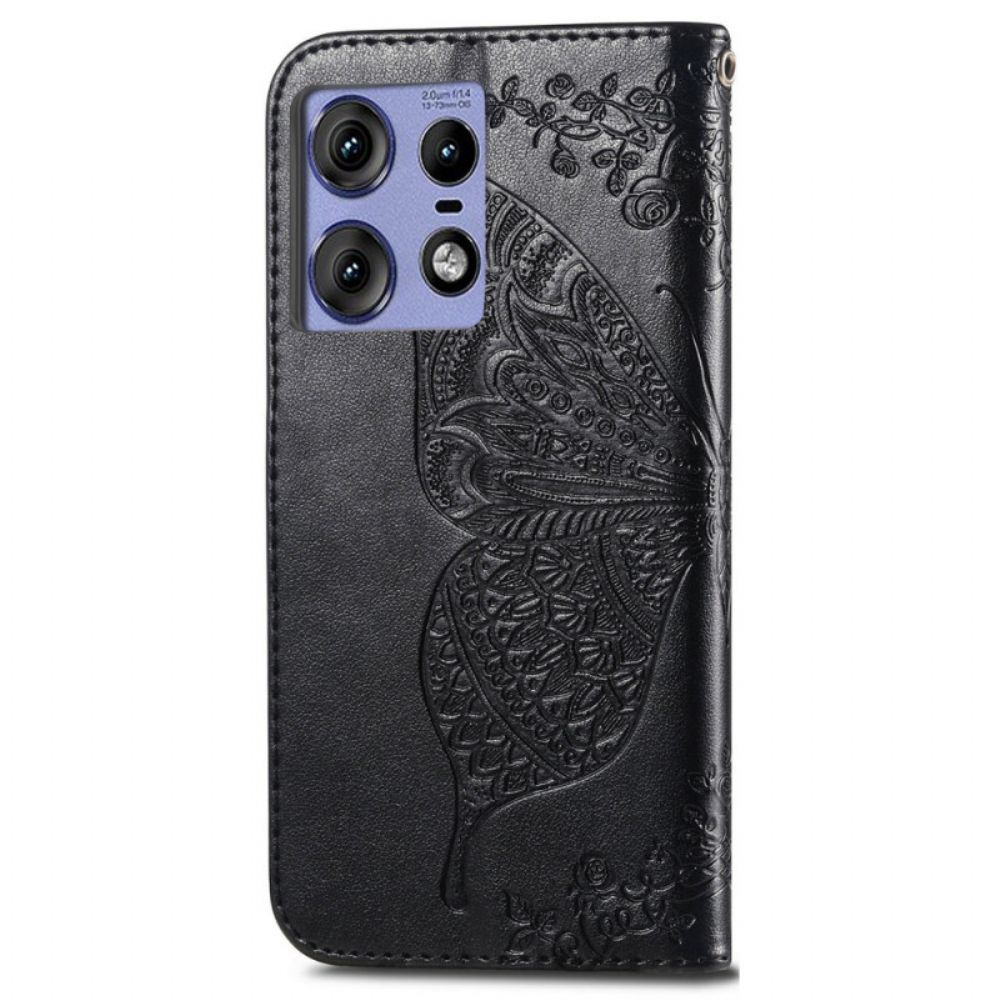 Leren Hoesje Voor Motorola Edge 50 Pro Barok Vlinder Met Riem