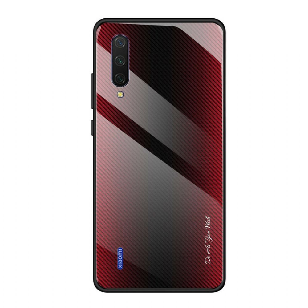 Hoesje voor Xiaomi Mi 9 Lite Koolstofvezel Gehard Glas