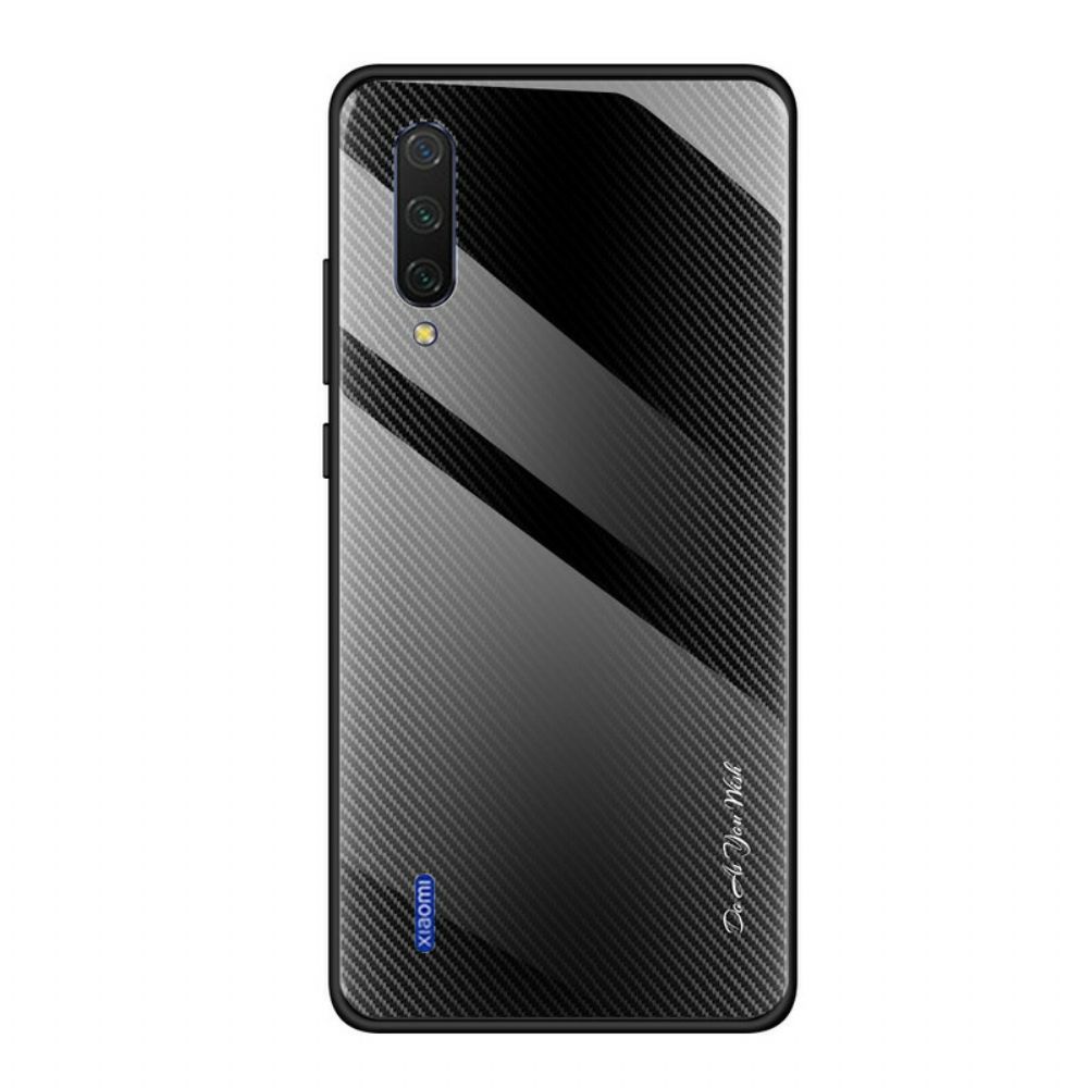 Hoesje voor Xiaomi Mi 9 Lite Koolstofvezel Gehard Glas