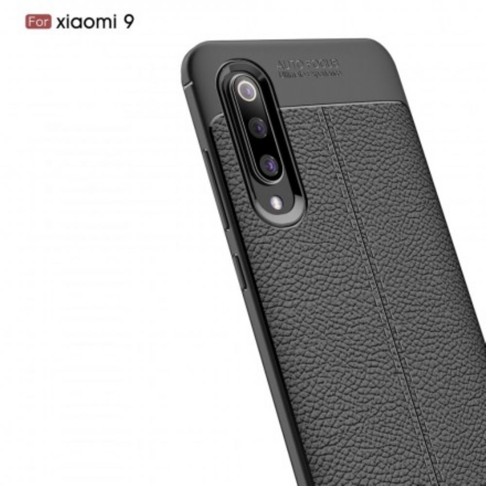 Hoesje voor Xiaomi Mi 9 Dubbele Lijn Litchi Leder Effect