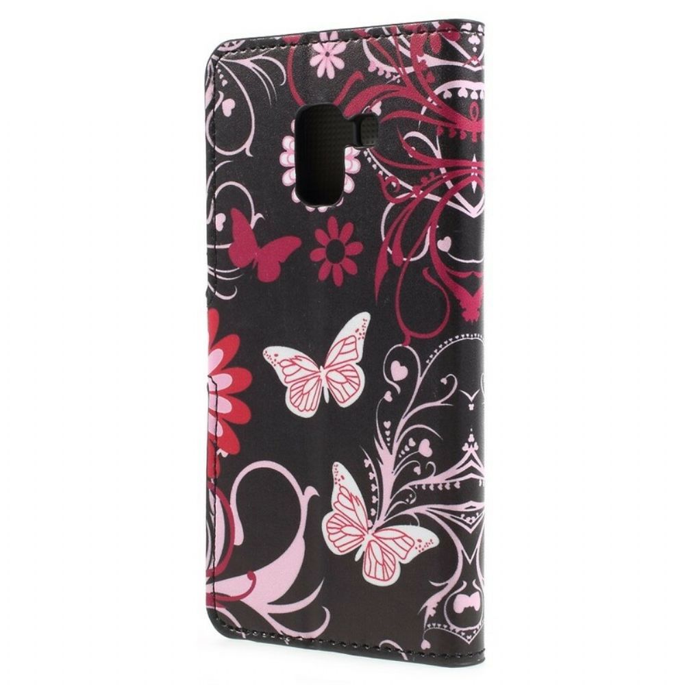 Folio-hoesje voor Samsung Galaxy A8 2018 Vlinders En Bloemen