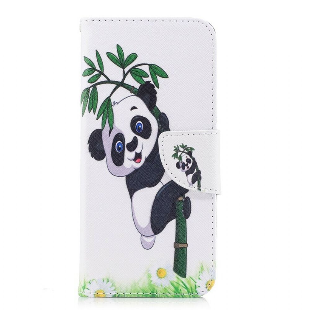 Leren Hoesje voor Samsung Galaxy A8 2018 Panda Op Bamboe