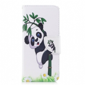 Leren Hoesje voor Samsung Galaxy A8 2018 Panda Op Bamboe