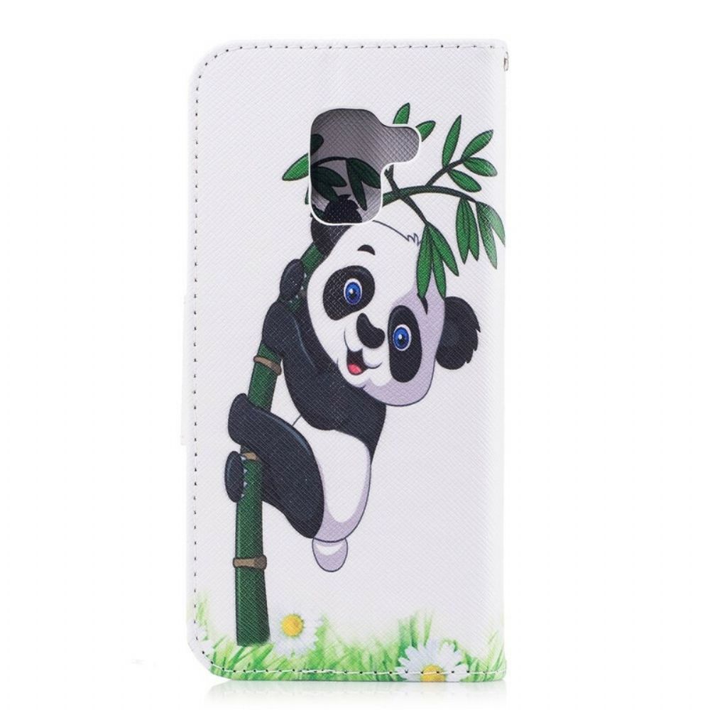 Leren Hoesje voor Samsung Galaxy A8 2018 Panda Op Bamboe