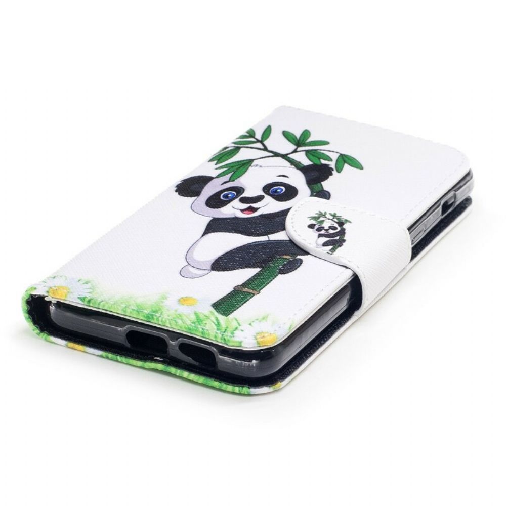 Leren Hoesje voor Samsung Galaxy A8 2018 Panda Op Bamboe