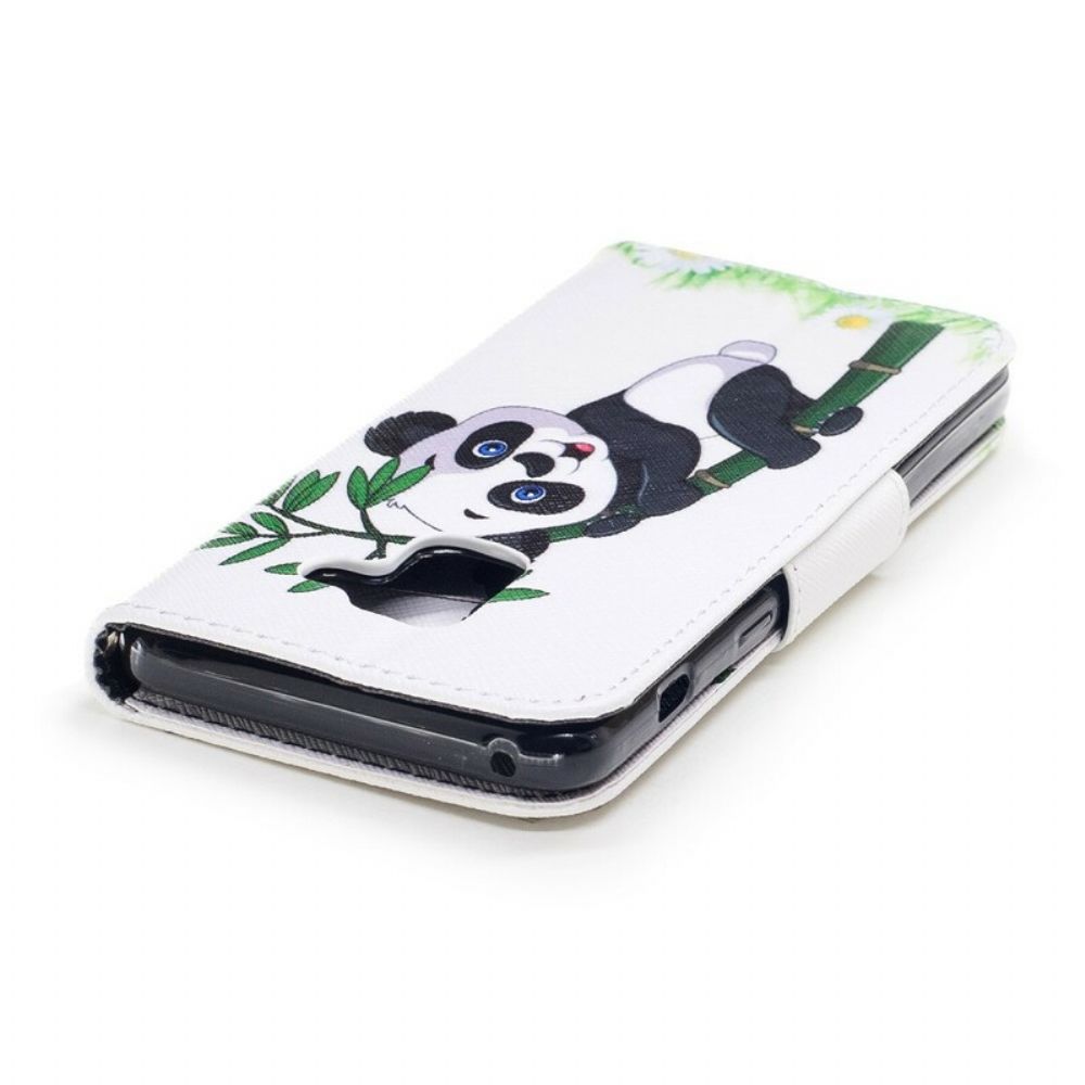 Leren Hoesje voor Samsung Galaxy A8 2018 Panda Op Bamboe