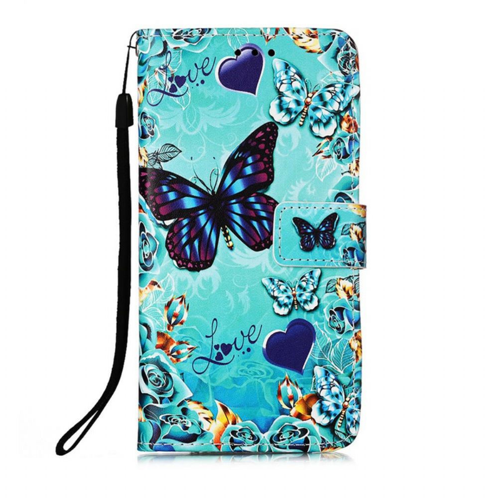 Flip Case voor iPhone 13 Mini Met Ketting Liefde Vlinders Strappy