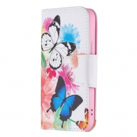 Folio-hoesje voor iPhone 13 Mini Geschilderde Vlinders En Bloemen