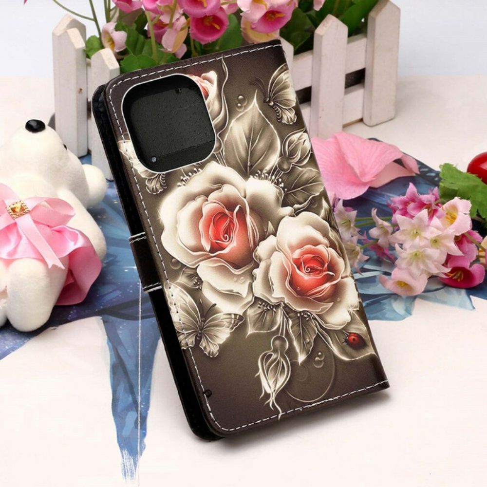 Folio-hoesje voor iPhone 13 Mini Gouden Rozen