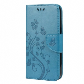 Folio-hoesje voor iPhone 13 Mini Met Ketting Bloemen Strappy