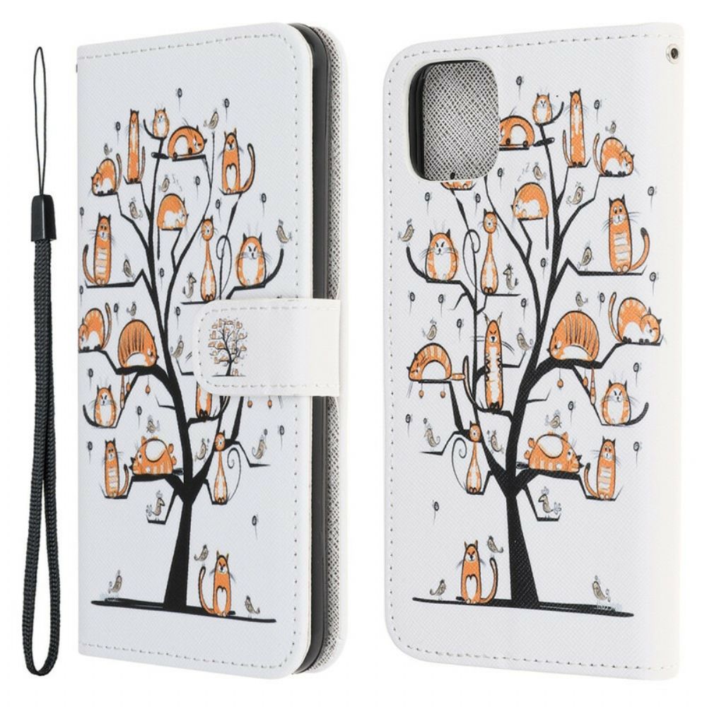 Folio-hoesje voor iPhone 13 Mini Met Ketting Funky Katten Met Riem