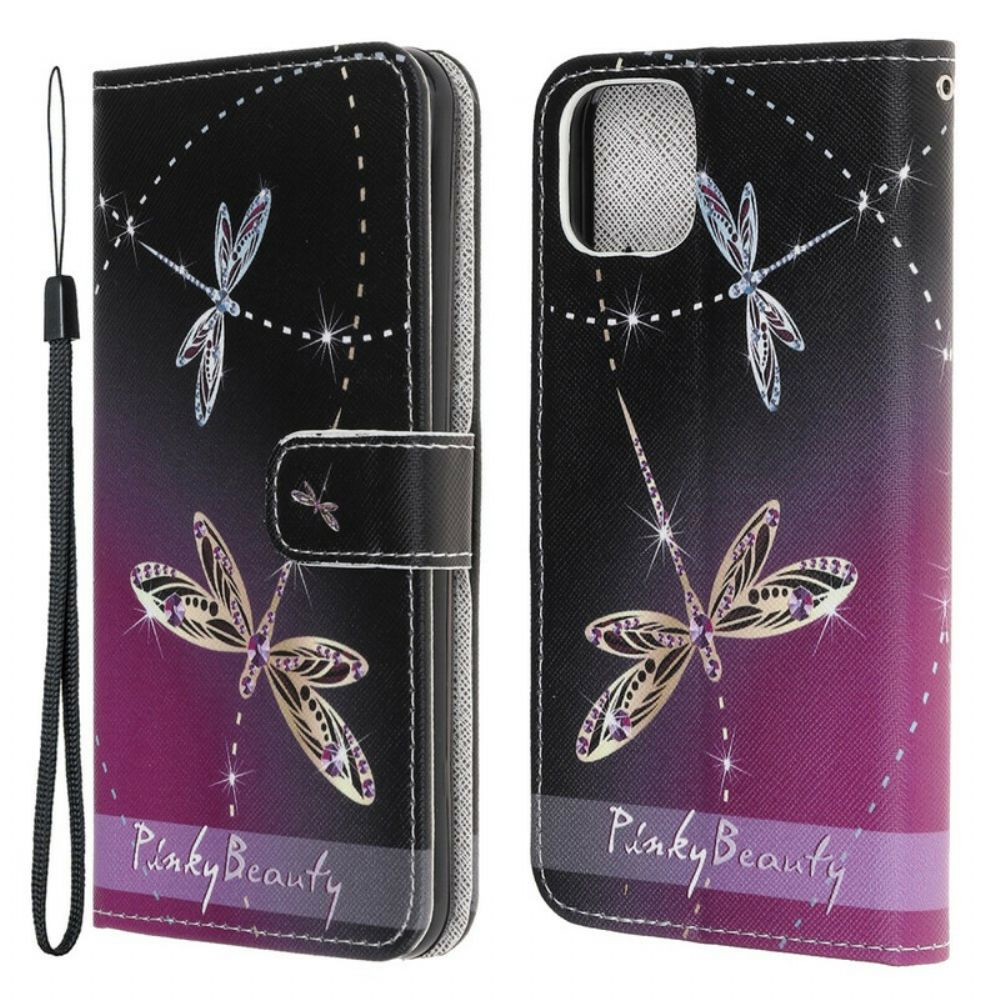 Folio-hoesje voor iPhone 13 Mini Met Ketting Thong Libellen