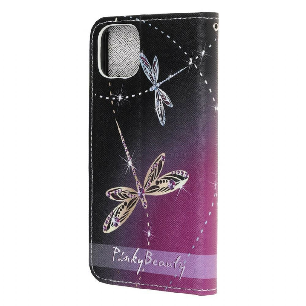 Folio-hoesje voor iPhone 13 Mini Met Ketting Thong Libellen