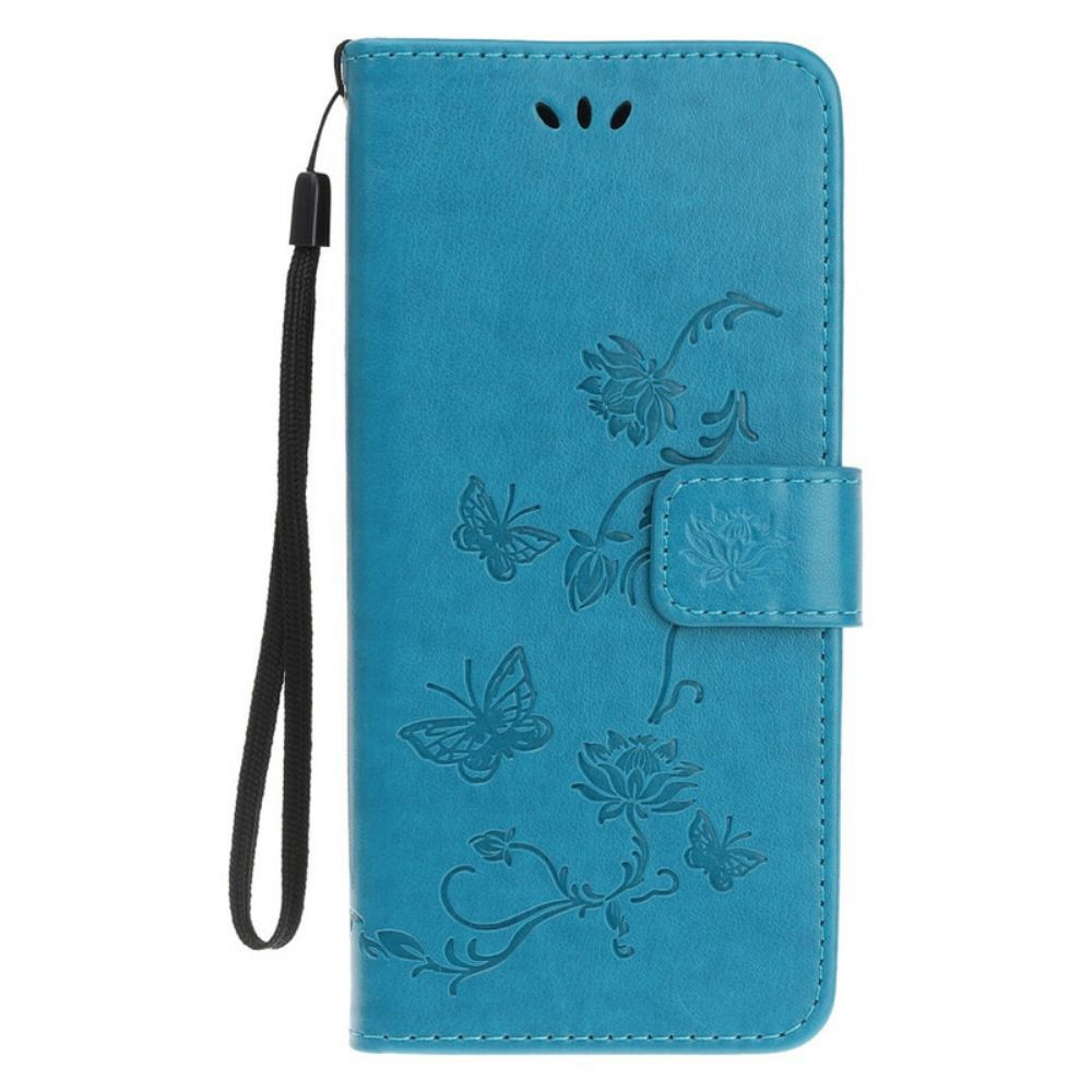 Folio-hoesje voor iPhone 13 Mini Met Ketting Thong Vlinders En Bloemen